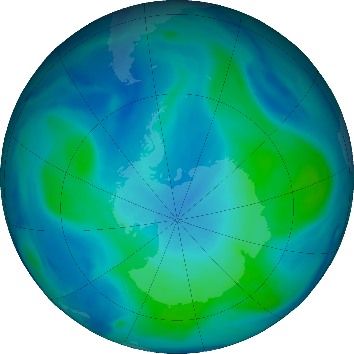 Antarctic ozone map for 07 February 2021